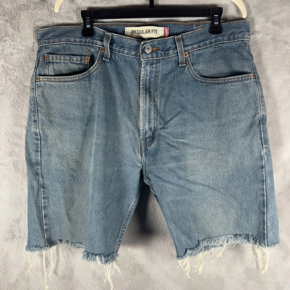Vintage Levis‎ 505 Regular Fit Distressed Denim Cut Off Shorts Blue Mens 38 2003